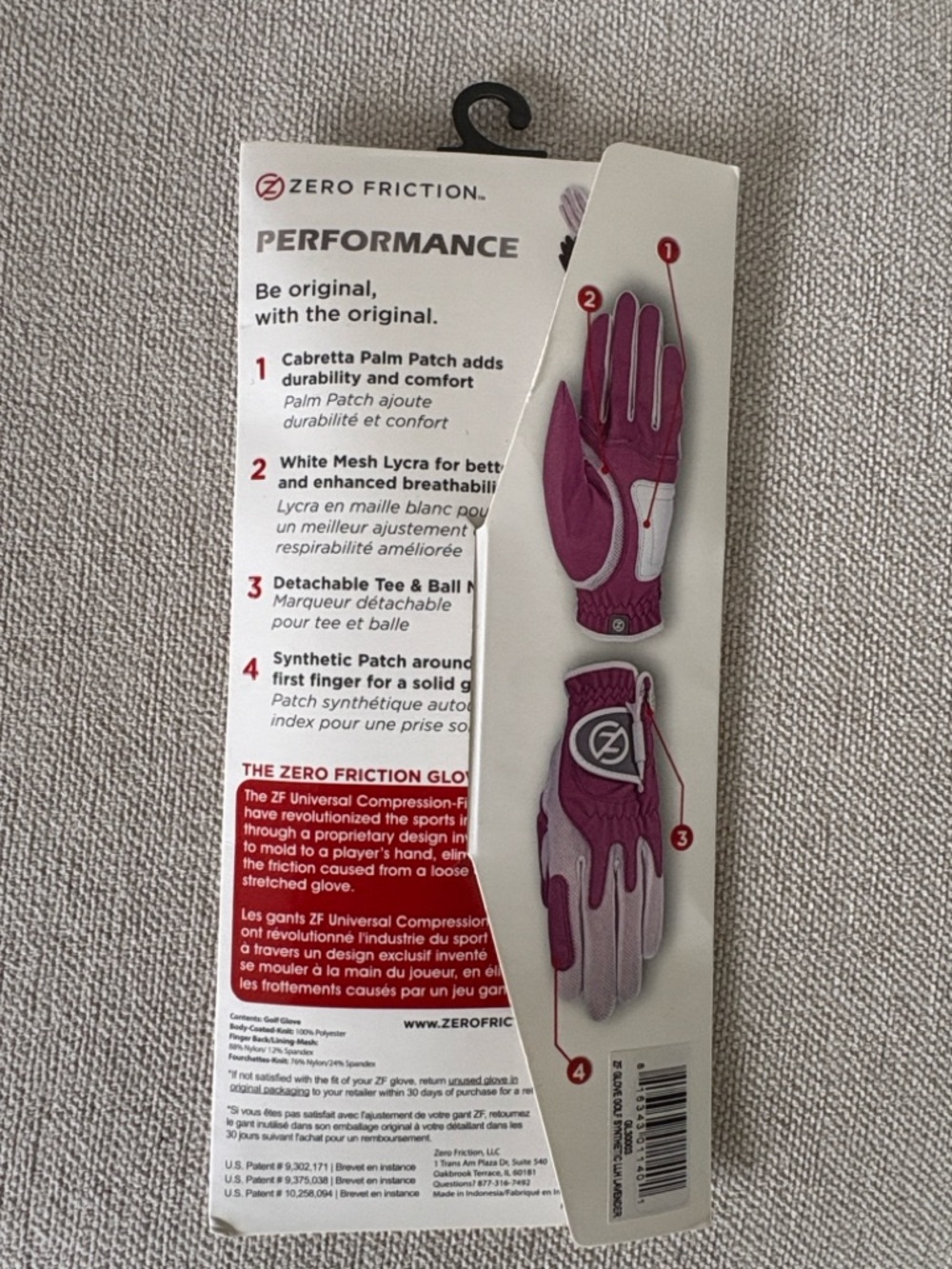 Zero Friction Ladies' Compression-Fit Golf Glove in Purple and White - Picture 12 of 12